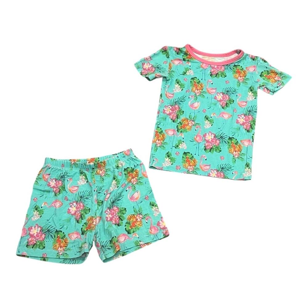 Macaron + Me Flamingo Shorts Bamboo Pajama Set Size 2T